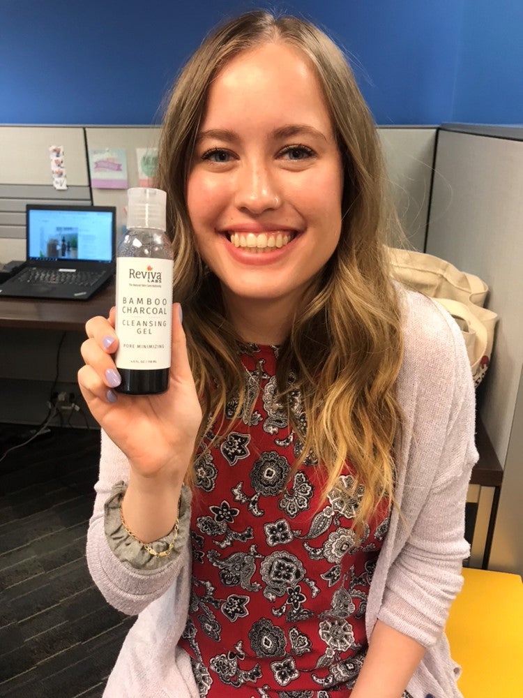 Chelsea holding Reviva Bamboo Charcoal Cleansing Gel