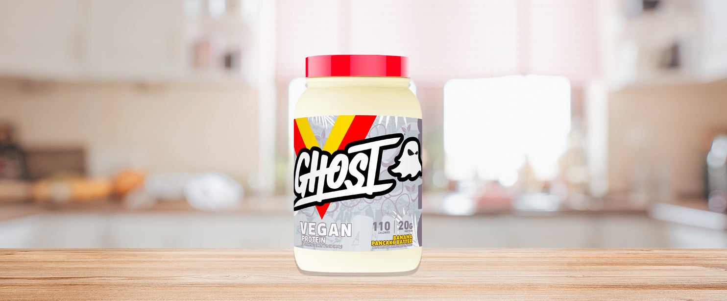 plant protein powder flavors: GHOST banana pancake batter vegan protein