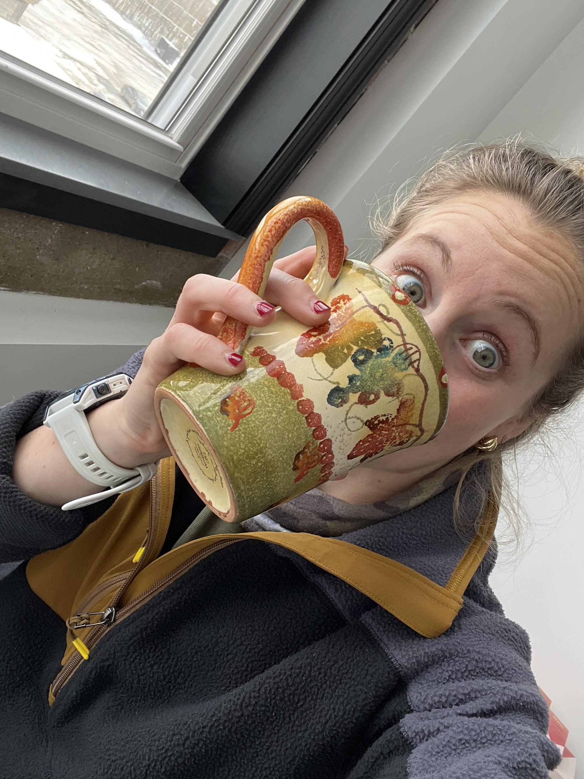 Gab drinking hot cocoa